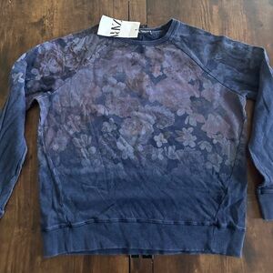 Zara Blue Floral Crewneck Sweater M NWT